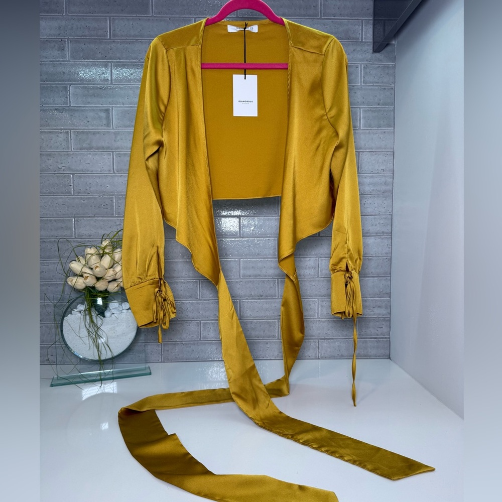Glamorous Mustard Yellow Tie-Front Top